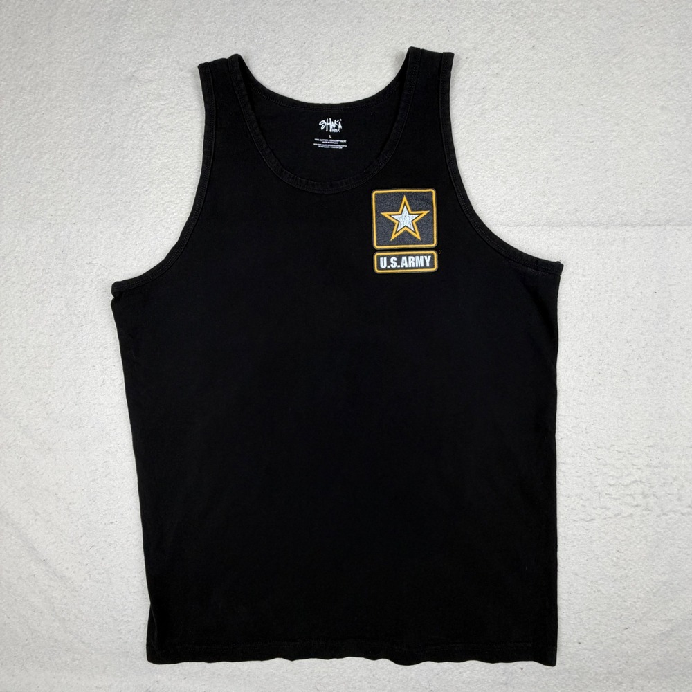 Shaka Wear Mens US Army Star Logo Tank Top Black Cotton Sleeveless Shirt Large